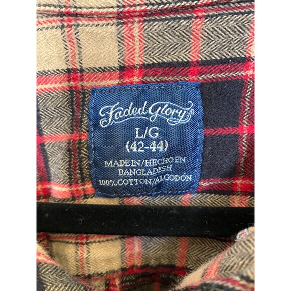 Faded Glory Mens Plaid Long Sleeve Button-Up Shirt Large Cotton Red/Khaki Casual - Picture 4 of 6